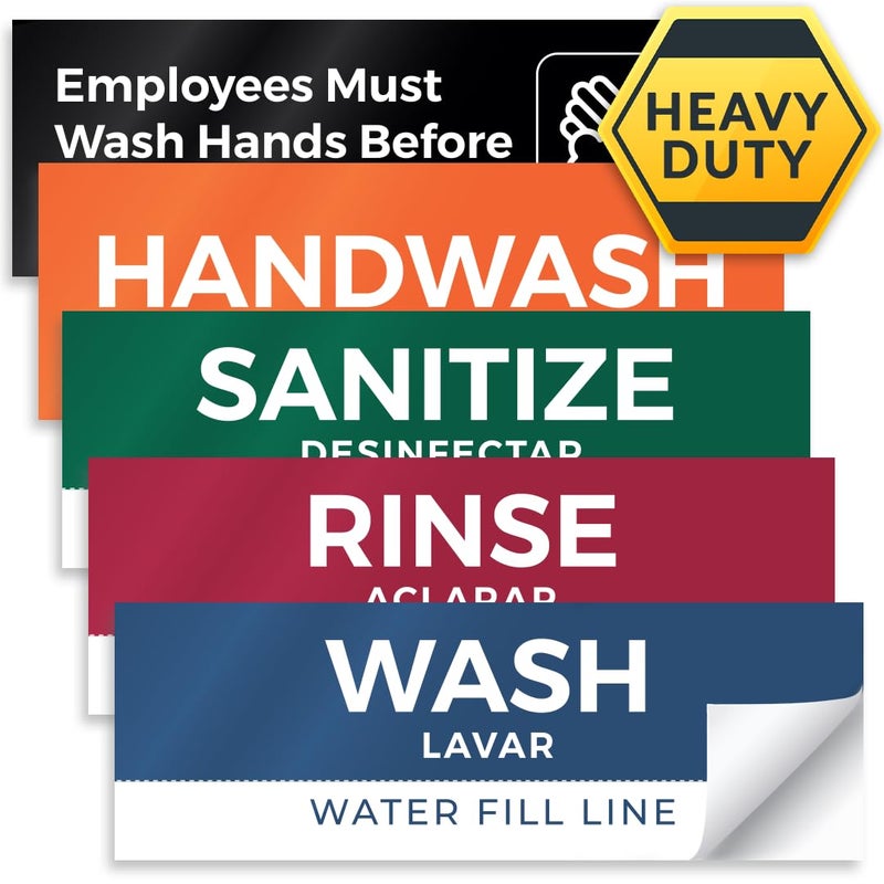 Pixelverse Design 5 Pack Wash Rinse Sanitize Sink Labels, Waterproof Sticker Signs, 3 Compartment Sink Labels - Restaurant Supplies, Food Truck Supplies, Dishwashing Sign Wash Station - Image 1